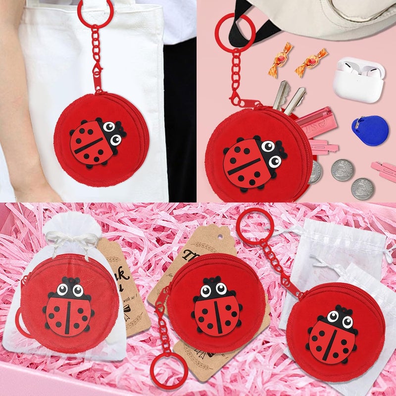 Elecrainbow 36 Pack Ladybug Change Purses Set Include 12 Ladybug Wallets with Keyrings, 12 Thank You Tags and 12 Organza Bags for Ladybug 1st Birthday Baby Shower Birthday Party Decoration,Red - Image 3